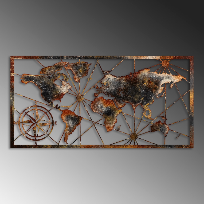 Wanddekoration 120x60 cm Weltkarte Metall
