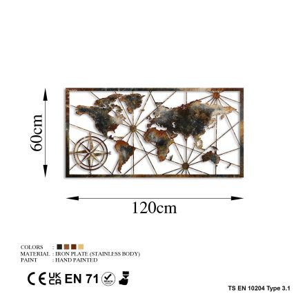 Wanddekoration 120x60 cm Weltkarte Metall