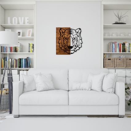 Wanddekoration 56x58 cm Tiger Holz/Metall