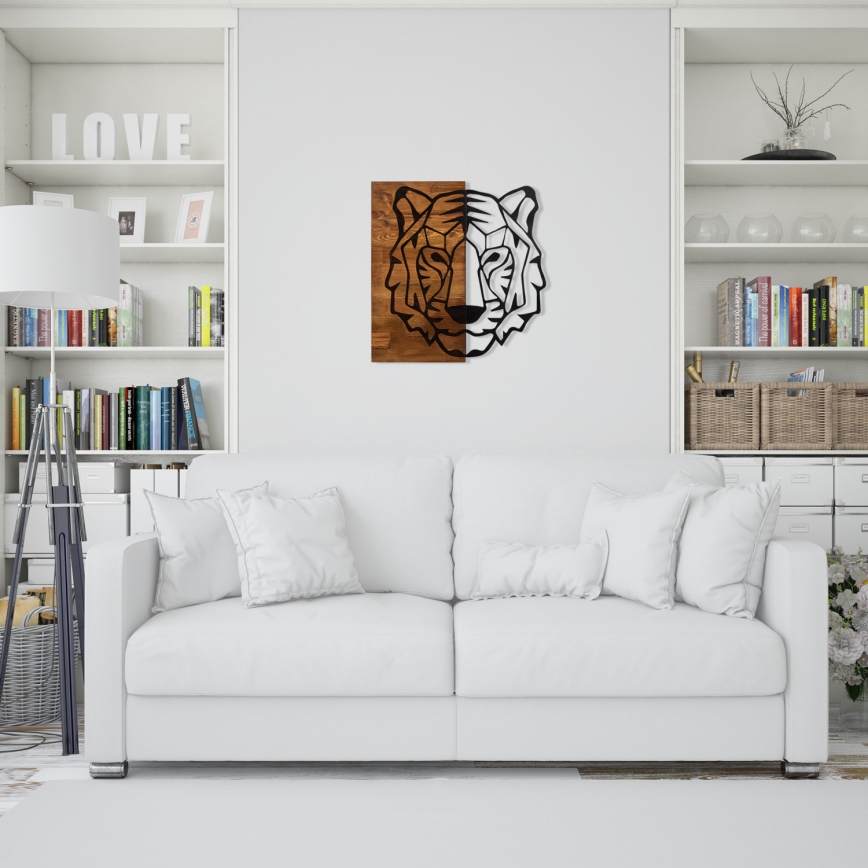 Wanddekoration 56x58 cm Tiger Holz/Metall