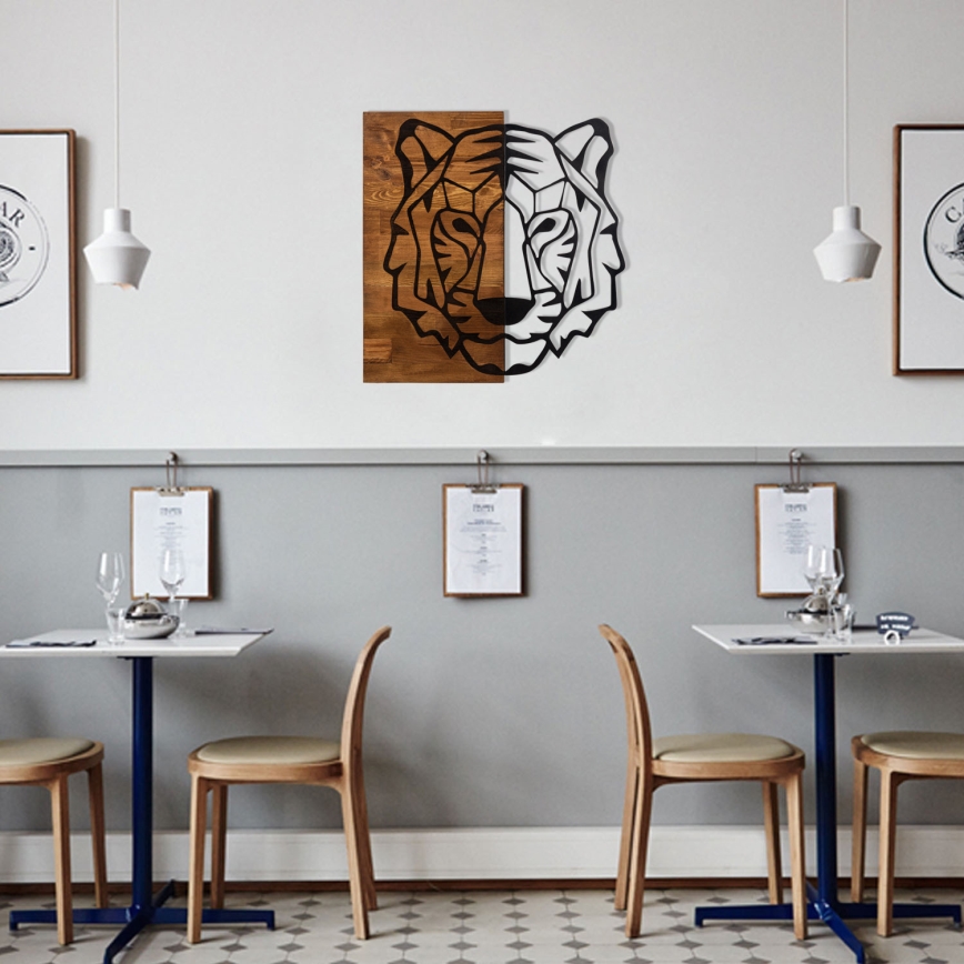 Wanddekoration 56x58 cm Tiger Holz/Metall