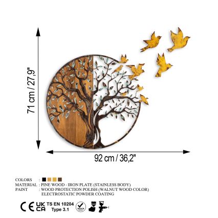 Wanddekoration 92x71 cm Baum und Vögel Holz/Metall