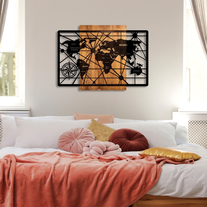 Wanddekoration 96x70 cm Landkarte Holz/Metall