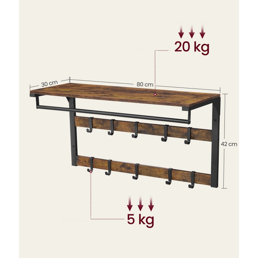 Wandgarderobe mit Ablage NATE Braun/Schwarz