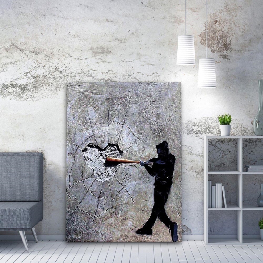 Wandgemälde auf Leinwand 100x70 cm grau/schwarz