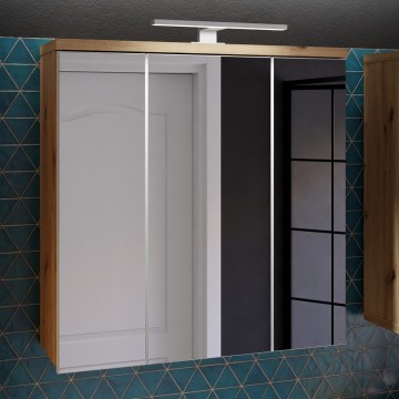 Wandhängender Badezimmerschrank mit Spiegel VENOM weiß/Artisan-Eiche