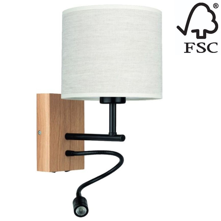 Wandleuchte BOHO 1xE27/25W + LED/1W/230V Eiche – FSC-zertifiziert