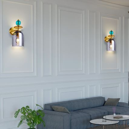 Wandleuchte TROPEA 1xE27/15W/230V goldfarben/blau/rauchbeige/grau