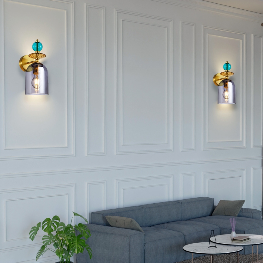 Wandleuchte TROPEA 1xE27/15W/230V goldfarben/blau/rauchbeige/grau