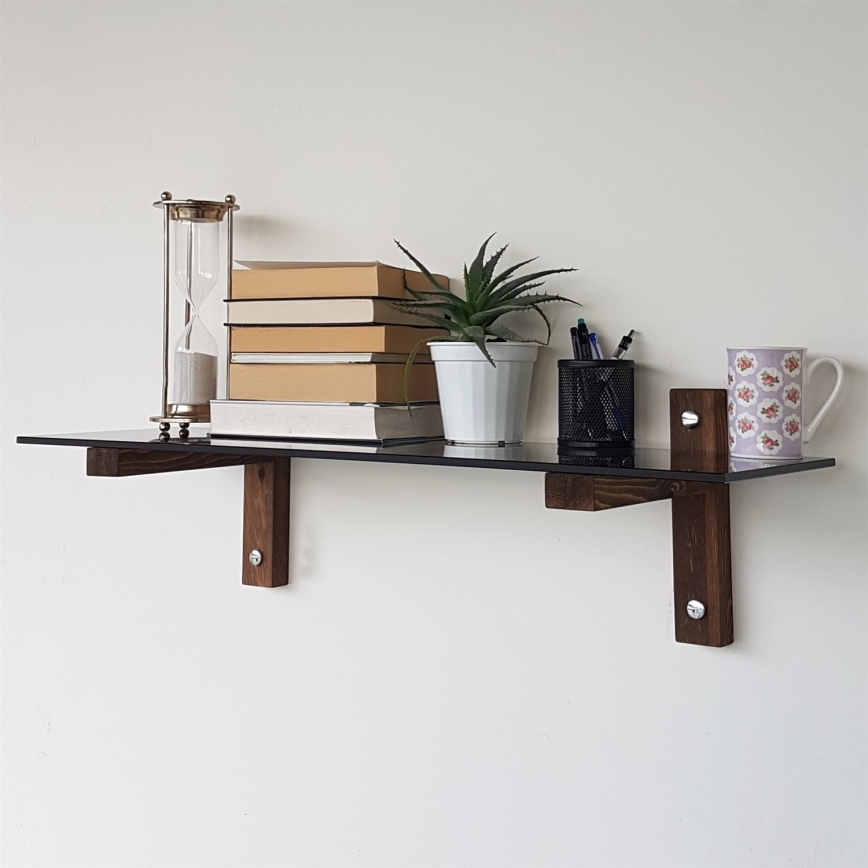 Wandregal 85x25 cm Kiefer/Schwarz