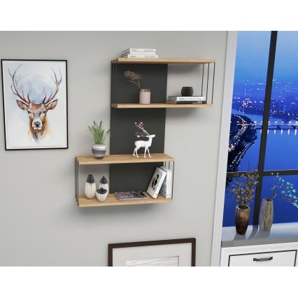 Wandregal DESTAN 65x96x19 cm anthrazit/braun
