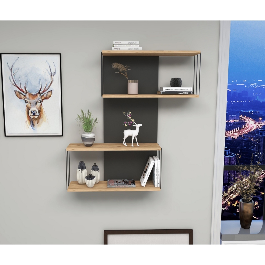 Wandregal DESTAN 96x65 cm anthrazit/braun