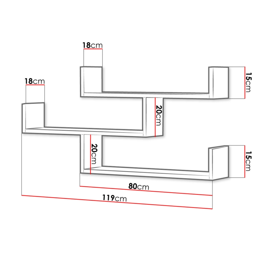 Wandregal TRIO 119 x 55 x 18 cm Sonoma-Eiche
