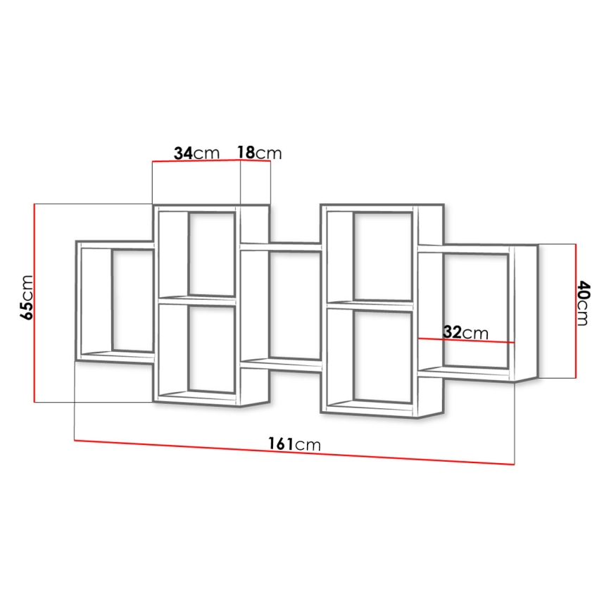 Wandregal TRIO 65x161 cm Eiche Wotan