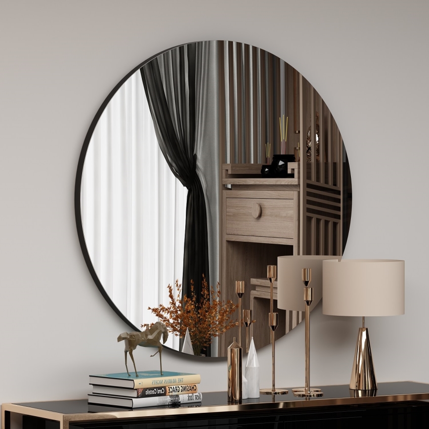 Wandspiegel ZEOS d 70 cm schwarz