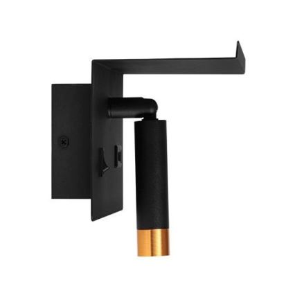 Wandstrahler mit Ablage und USB-Ladevorrichtung 1xG9/35W/230V schwarz/golden