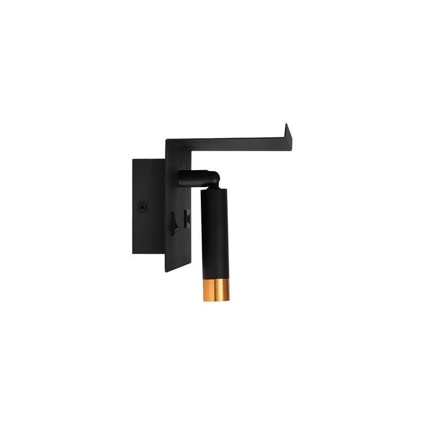 Wandstrahler mit Ablage und USB-Ladevorrichtung 1xG9/35W/230V schwarz/golden