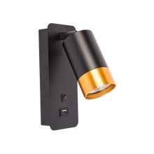 Wandstrahler mit USB-Ladegerät 1xGU10/35W/230V schwarz/golden