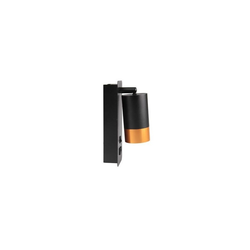 Wandstrahler mit USB-Ladegerät 1xGU10/35W/230V schwarz/golden