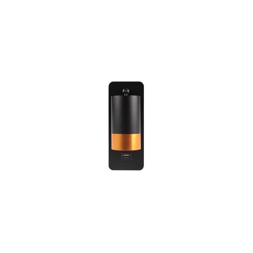 Wandstrahler mit USB-Ladegerät 1xGU10/35W/230V schwarz/golden
