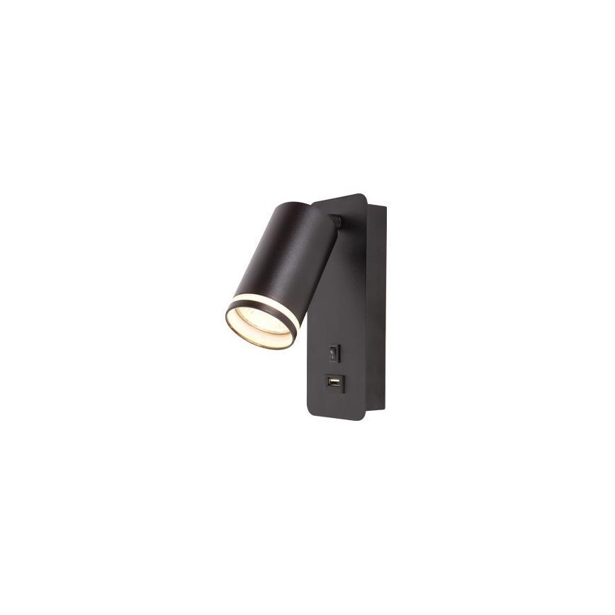Wandstrahler mit USB-Ladegerät 1xGU10/35W/230V schwarz