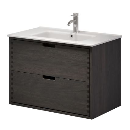 Waschbeckenunterschrank GRIBSKOV 80 cm, Braun/Eiche/Weiß