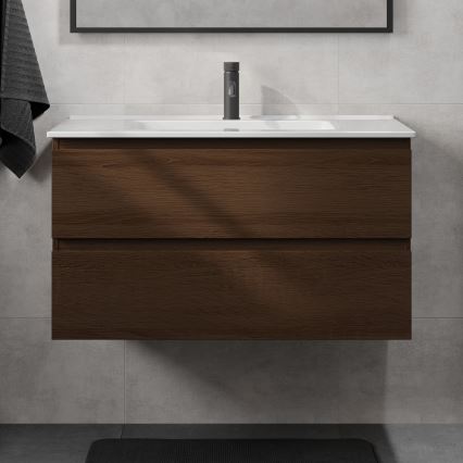 Waschbeckenunterschrank KENWOOD 91 cm Nussbaum/Weiß