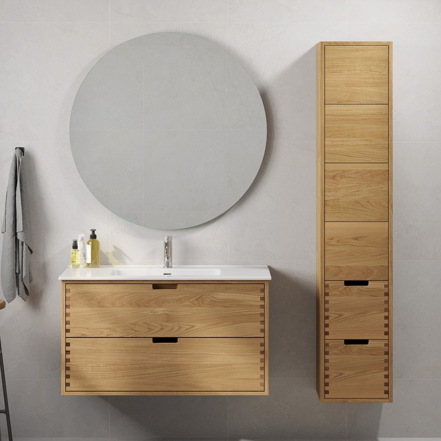 Waschbeckenunterschrank mit Waschbecken GRIBSKOV 100 cm Beige/Eiche/Weiß