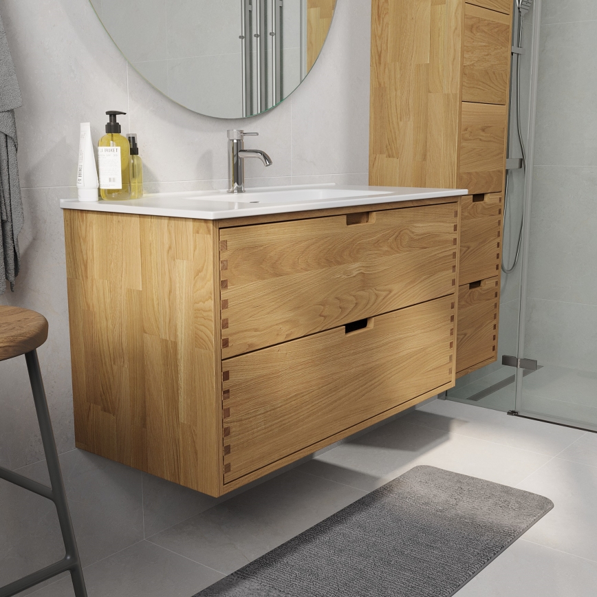 Waschbeckenunterschrank mit Waschbecken GRIBSKOV 100 cm Beige/Eiche/Weiß