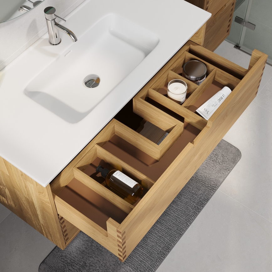 Waschbeckenunterschrank mit Waschbecken GRIBSKOV 100 cm Beige/Eiche/Weiß