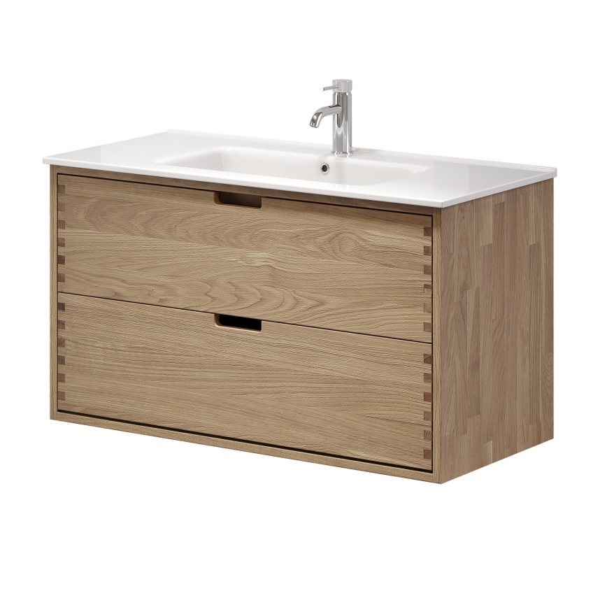 Waschbeckenunterschrank mit Waschbecken GRIBSKOV 100 cm Beige/Eiche/Weiß