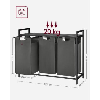 Wäschekorb REX Schwarz/Grau