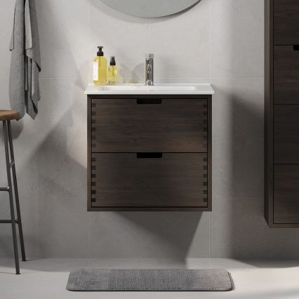 Waschtischunterschrank für Waschbecken GRIBSKOV 60 cm, Braun/Eiche