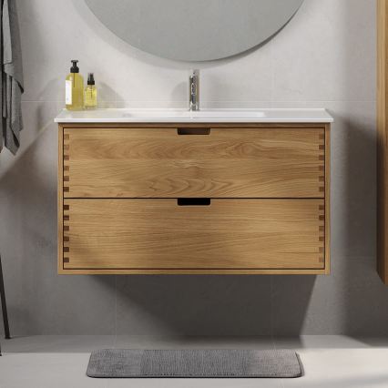 Waschtischunterschrank GRIBSKOV 100 cm, Beige/Eiche