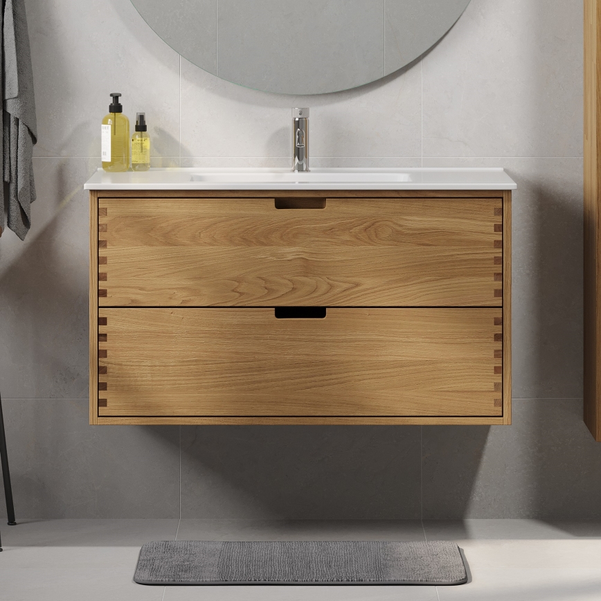 Waschtischunterschrank GRIBSKOV 100 cm, Beige/Eiche