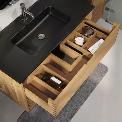 Waschtischunterschrank GRIBSKOV 100 cm mit Waschbecken – Beige/Eiche/Schwarz