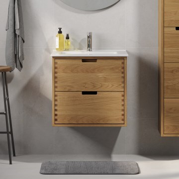 Waschtischunterschrank GRIBSKOV 60 cm Beige/Eiche/Weiß