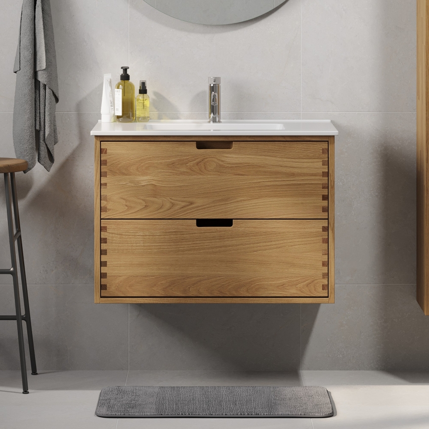 Waschtischunterschrank GRIBSKOV 80 cm, Beige/Eiche