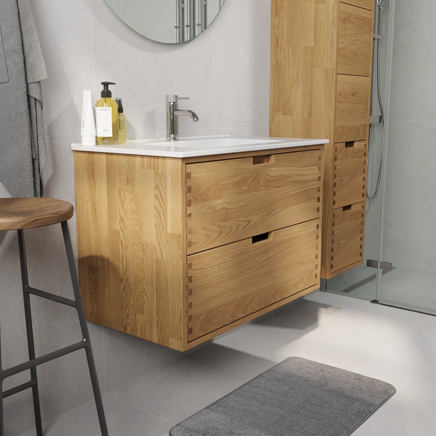 Waschtischunterschrank GRIBSKOV 80 cm, Beige/Eiche