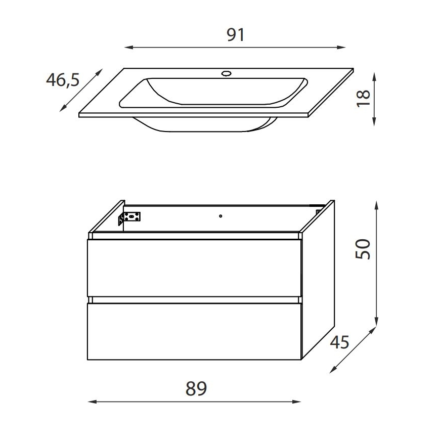 Waschtischunterschrank KENWOOD 91 cm, Eiche/Weiß