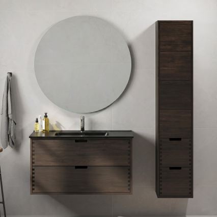 Waschtischunterschrank mit Waschbecken GRIBSKOV 100 cm, Braun/Eiche/Schwarz