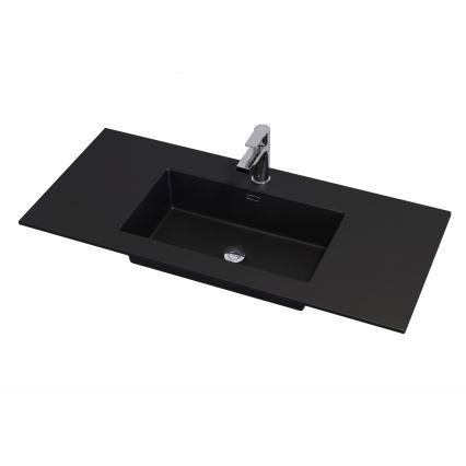 Waschtischunterschrank mit Waschbecken GRIBSKOV 100 cm, Braun/Eiche/Schwarz