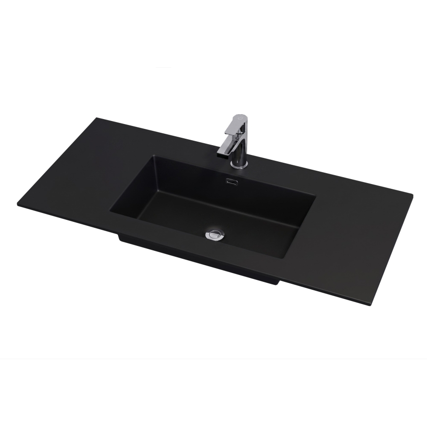 Waschtischunterschrank mit Waschbecken GRIBSKOV 100 cm, Braun/Eiche/Schwarz