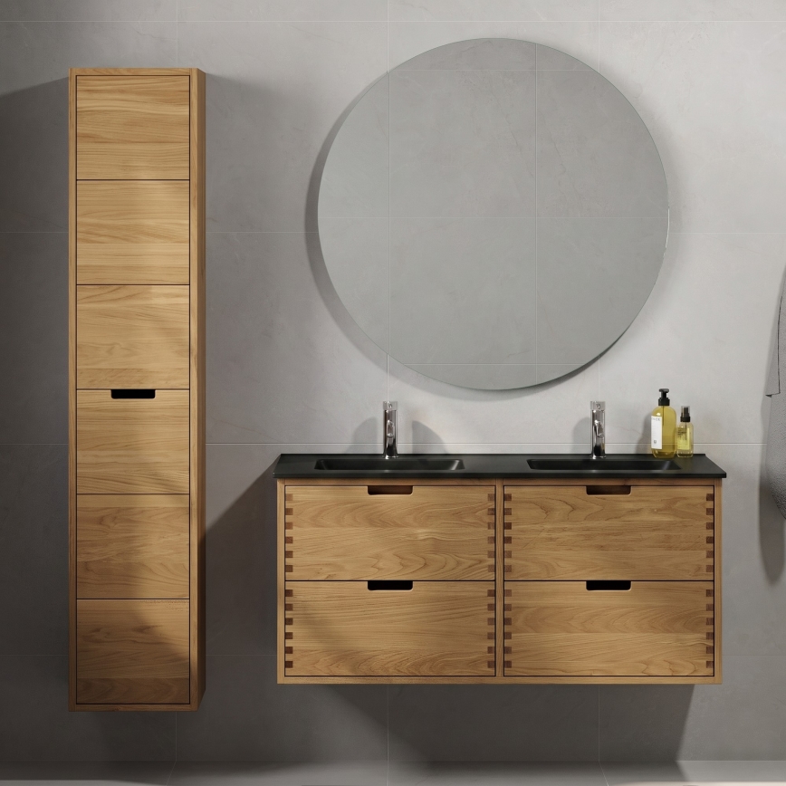 Waschtischunterschrank mit Waschbecken GRIBSKOV 120 cm Beige/Eiche/Schwarz