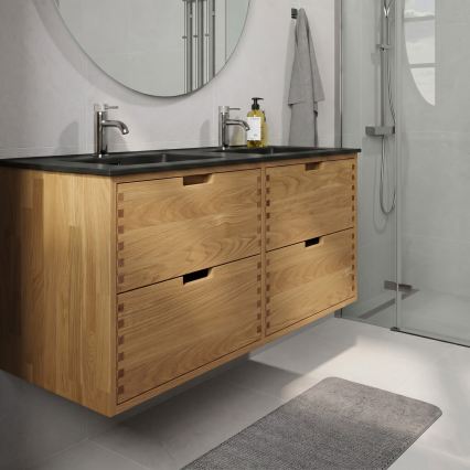 Waschtischunterschrank mit Waschbecken GRIBSKOV 120 cm Beige/Eiche/Schwarz