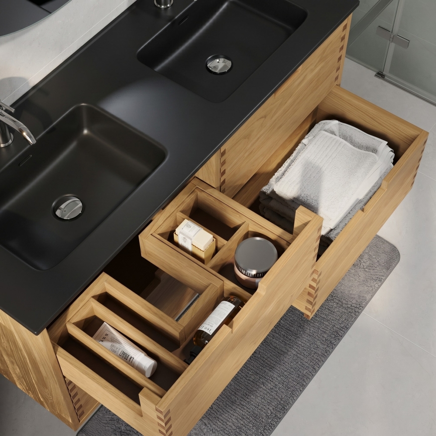 Waschtischunterschrank mit Waschbecken GRIBSKOV 120 cm Beige/Eiche/Schwarz