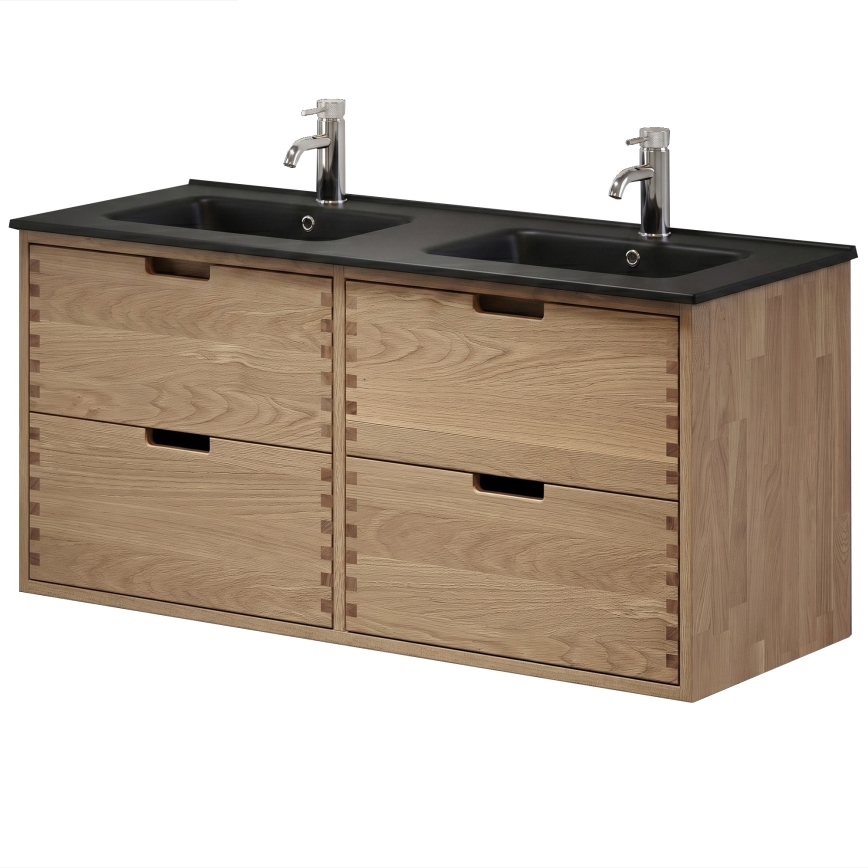 Waschtischunterschrank mit Waschbecken GRIBSKOV 120 cm Beige/Eiche/Schwarz