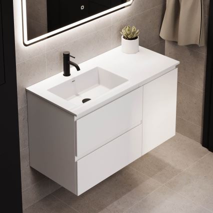 Waschtischunterschrank mit Waschbecken HELSINKI 95 cm links/weiß