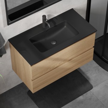 Waschtischunterschrank mit Waschbecken KENWOOD 91 cm Eiche/Schwarz