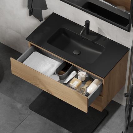 Waschtischunterschrank mit Waschbecken KENWOOD 91 cm Eiche/Schwarz